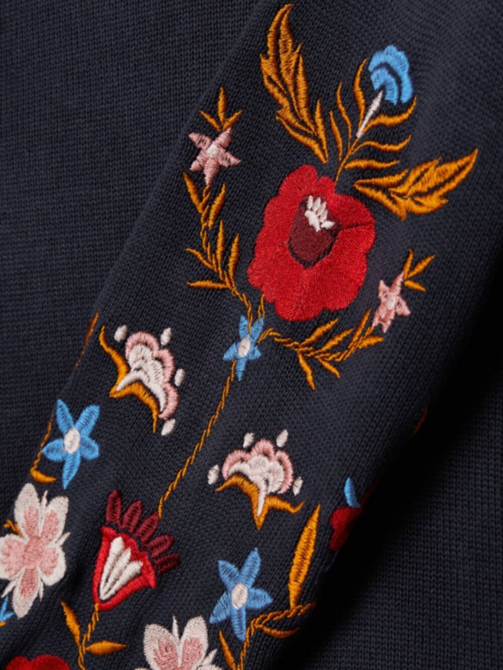H&M Embroidered Floral Cottagecore Jumper Navy Blue Size Medium - Picture 2 of 8